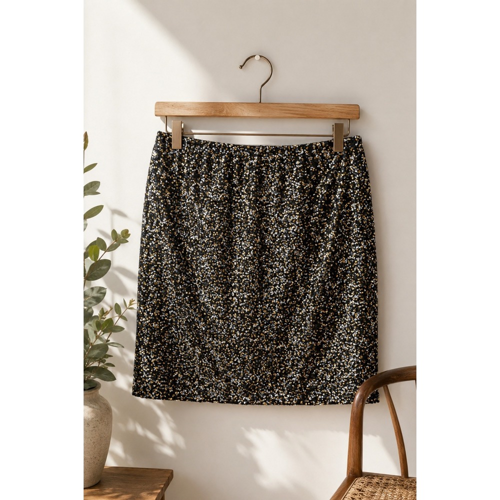 Black Gold Silver Sequin Mini Skirt Holiday Party Disco Glam NYE LMobwife